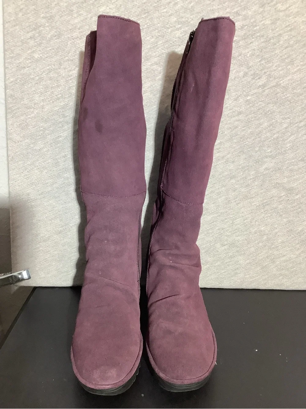 Fly London Women's Tall Suede Wedge Boots in Plum